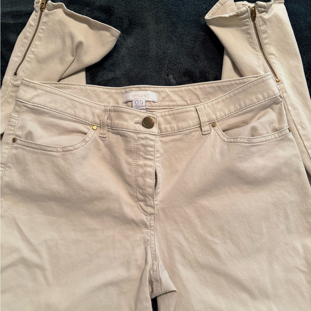 Chico's Beige Ankle Zip Pants EUC